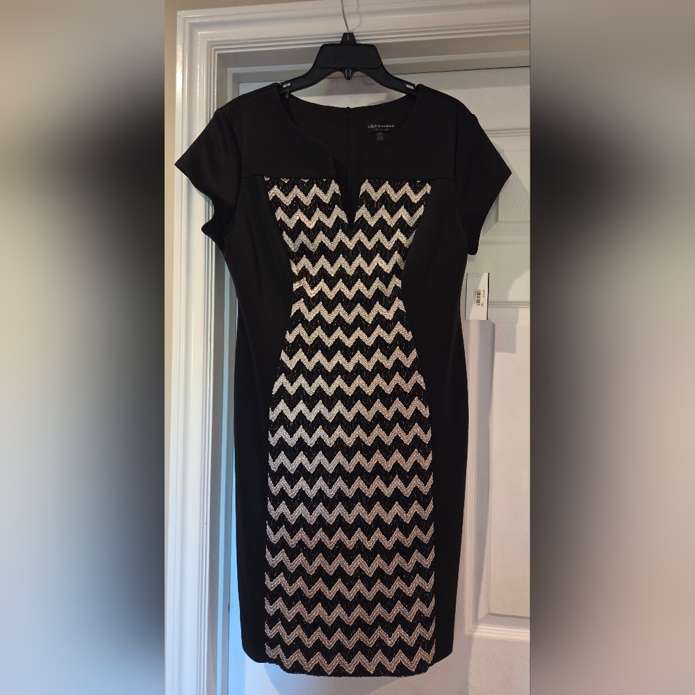Connected Apparel Black and Gold Chevron Dress